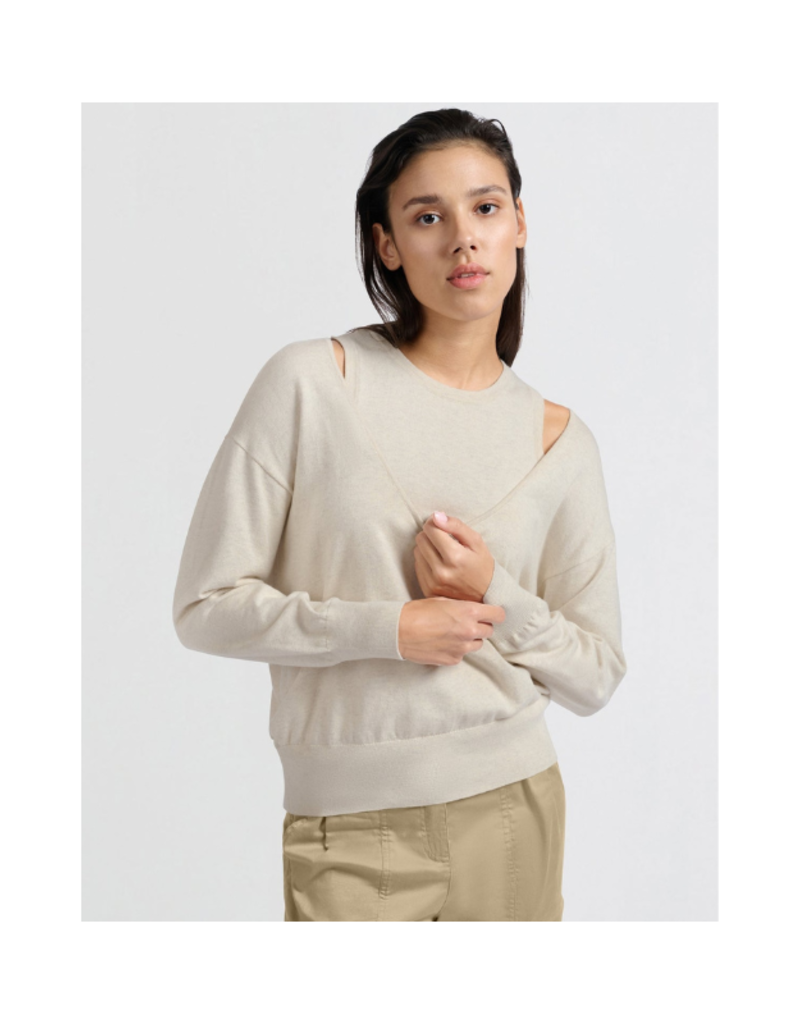 YAYA Deep Round Neck Sweater with Top in Beige Melange by YAYA