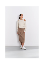 YAYA Deep Round Neck Sweater with Top in Beige Melange by YAYA