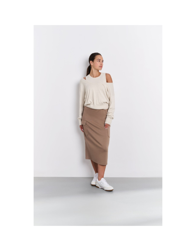 YAYA Deep Round Neck Sweater with Top in Beige Melange by YAYA