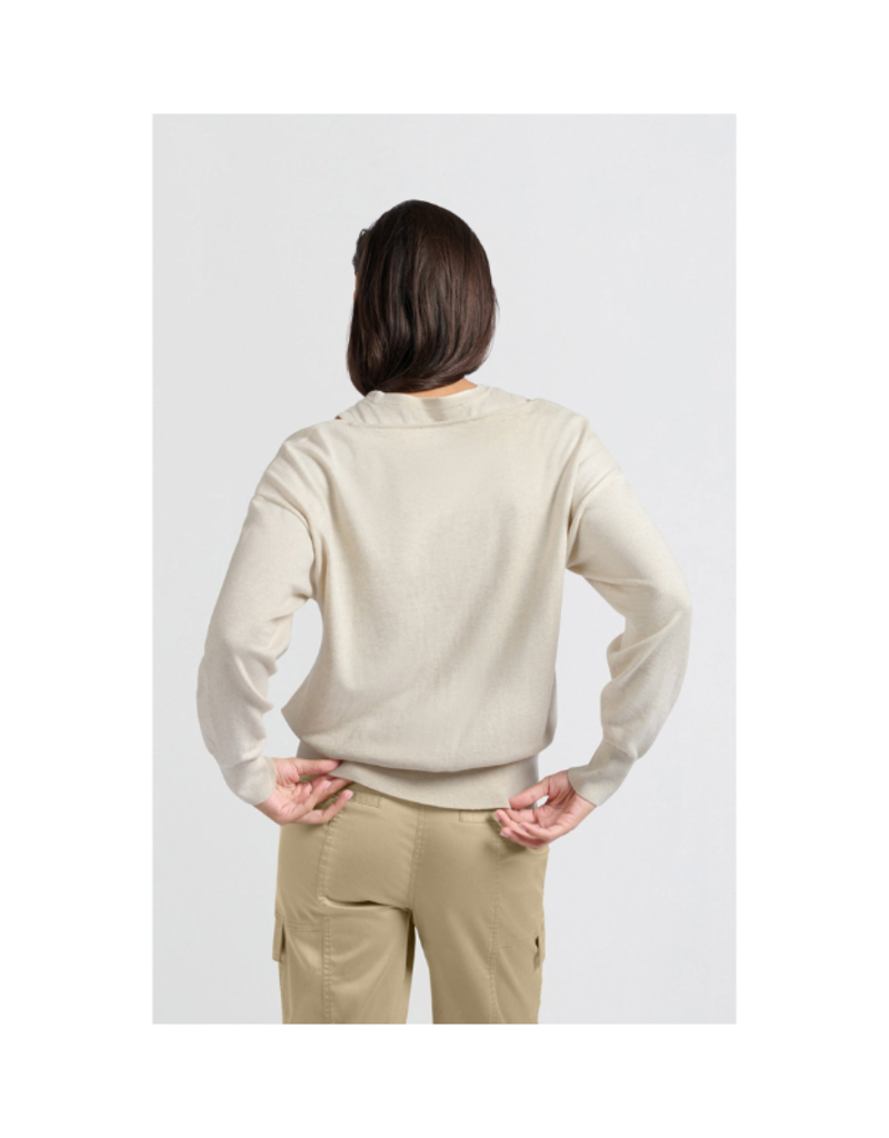 YAYA Deep Round Neck Sweater with Top in Beige Melange by YAYA