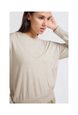 YAYA Deep Round Neck Sweater with Top in Beige Melange by YAYA
