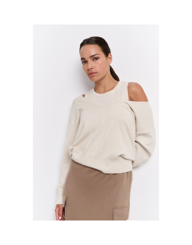 YAYA Deep Round Neck Sweater with Top in Beige Melange by YAYA