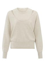 YAYA Deep Round Neck Sweater with Top in Beige Melange by YAYA