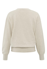 YAYA Deep Round Neck Sweater with Top in Beige Melange by YAYA