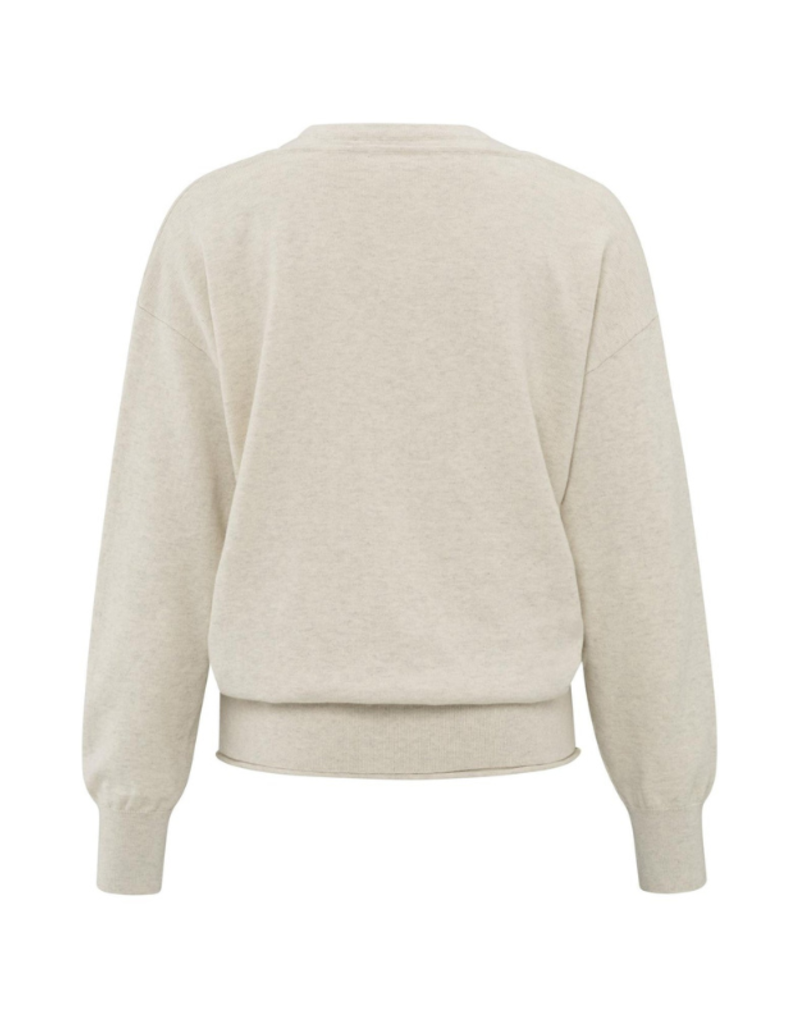 YAYA Deep Round Neck Sweater with Top in Beige Melange by YAYA