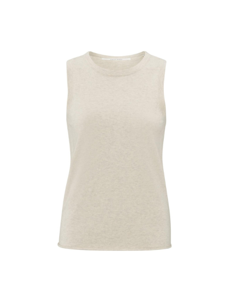 YAYA Deep Round Neck Sweater with Top in Beige Melange by YAYA