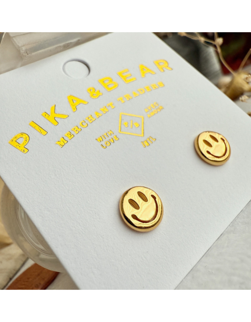 Pika & Bear Don't Worry, Be Happy Face Earrings by Pika & Bear