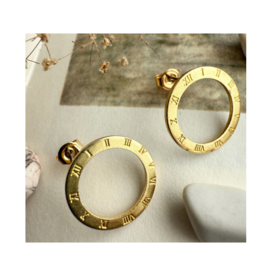 Pika & Bear Samsara Roman Numerals Circle Studs in Raw Brass by Pika & Bear