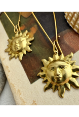 Pika & Bear Surya Sun Face Drop Earrings in Raw Brass by Pika & Bear