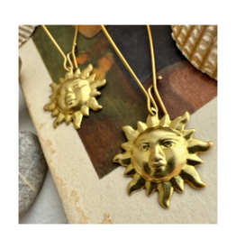 Pika & Bear Surya Sun Face Drop Earrings in Raw Brass by Pika & Bear