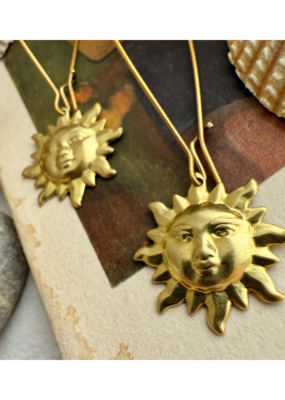 Pika & Bear Surya Sun Face Drop Earrings in Raw Brass by Pika & Bear
