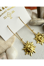 Pika & Bear Surya Sun Face Drop Earrings in Raw Brass by Pika & Bear