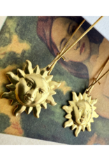 Pika & Bear Surya Sun Face Drop Earrings in Raw Brass by Pika & Bear