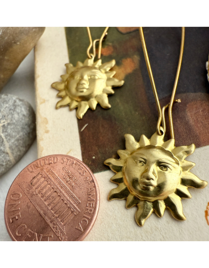 Pika & Bear Surya Sun Face Drop Earrings in Raw Brass by Pika & Bear