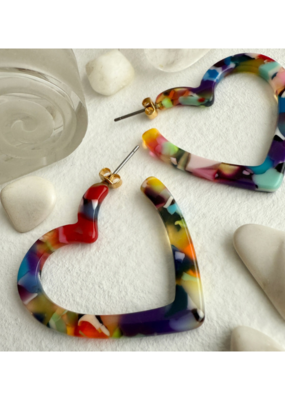 Pika & Bear Wilson Acetate Heart Hoop Earrings in Multi by Pika & Bear