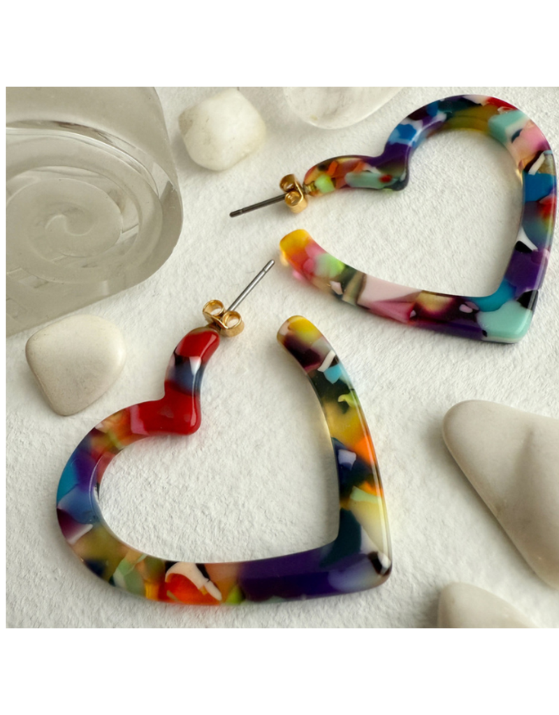 Pika & Bear Wilson Acetate Heart Hoop Earrings in Multi by Pika & Bear