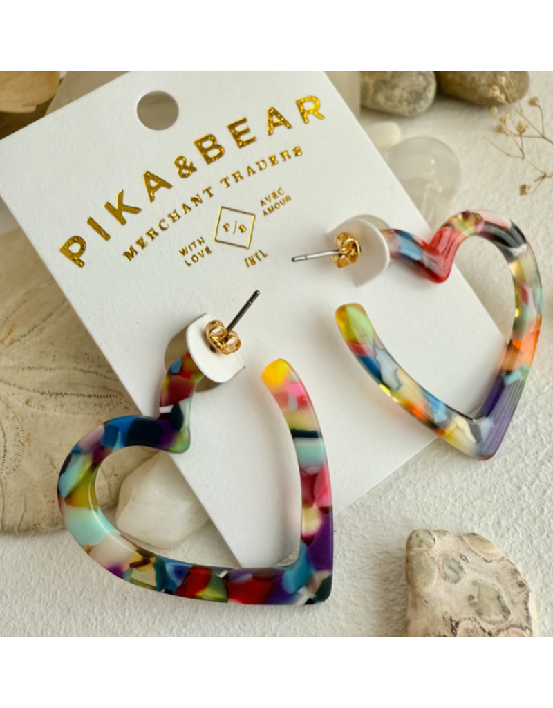 Pika & Bear Wilson Acetate Heart Hoop Earrings in Multi by Pika & Bear