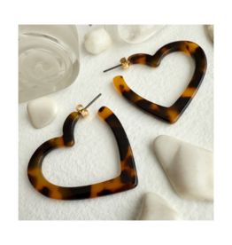 Pika & Bear Wilson Acetate Heart Hoop Earrings in Leopard by Pika & Bear