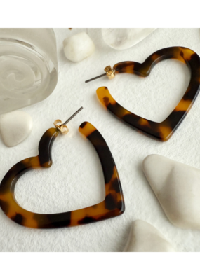Pika & Bear Wilson Acetate Heart Hoop Earrings in Leopard by Pika & Bear