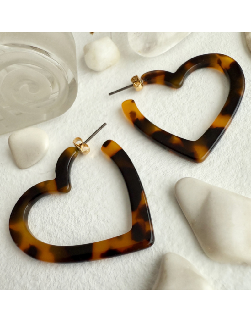 Pika & Bear Wilson Acetate Heart Hoop Earrings in Leopard by Pika & Bear