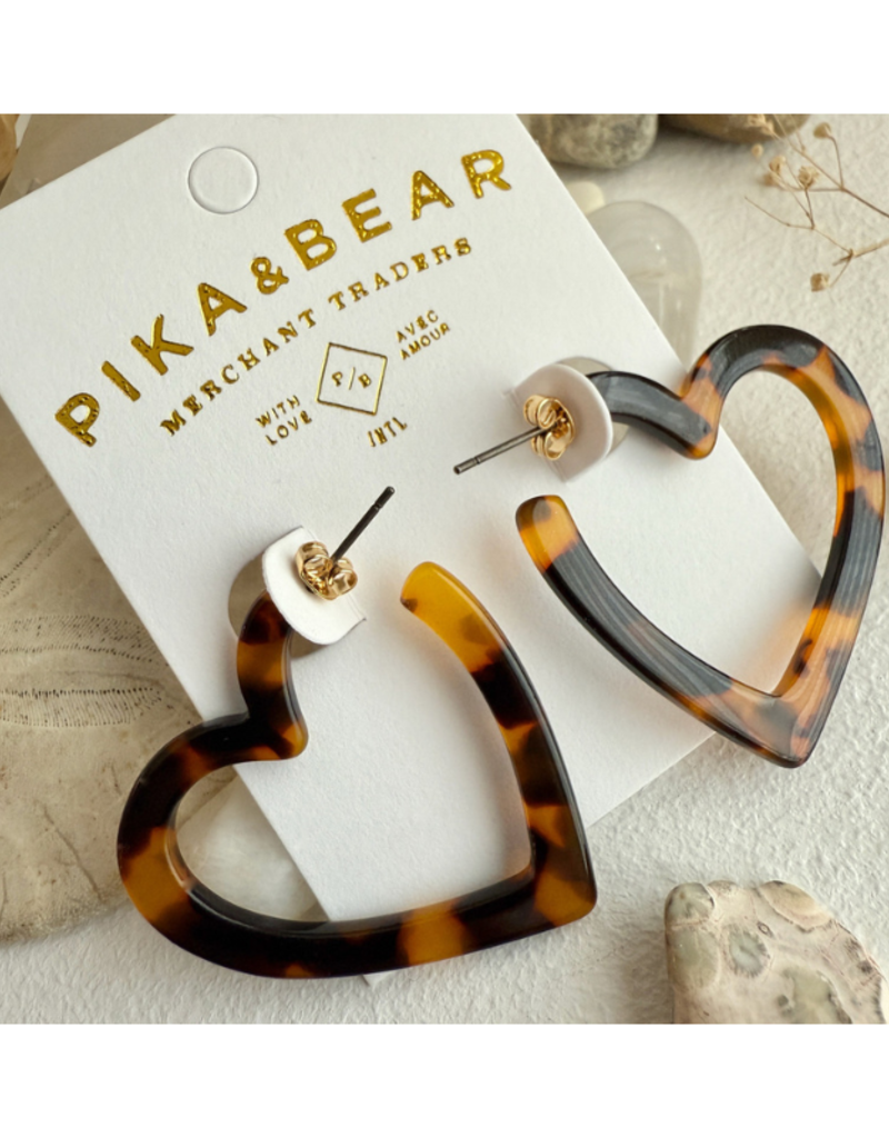Pika & Bear Wilson Acetate Heart Hoop Earrings in Leopard by Pika & Bear