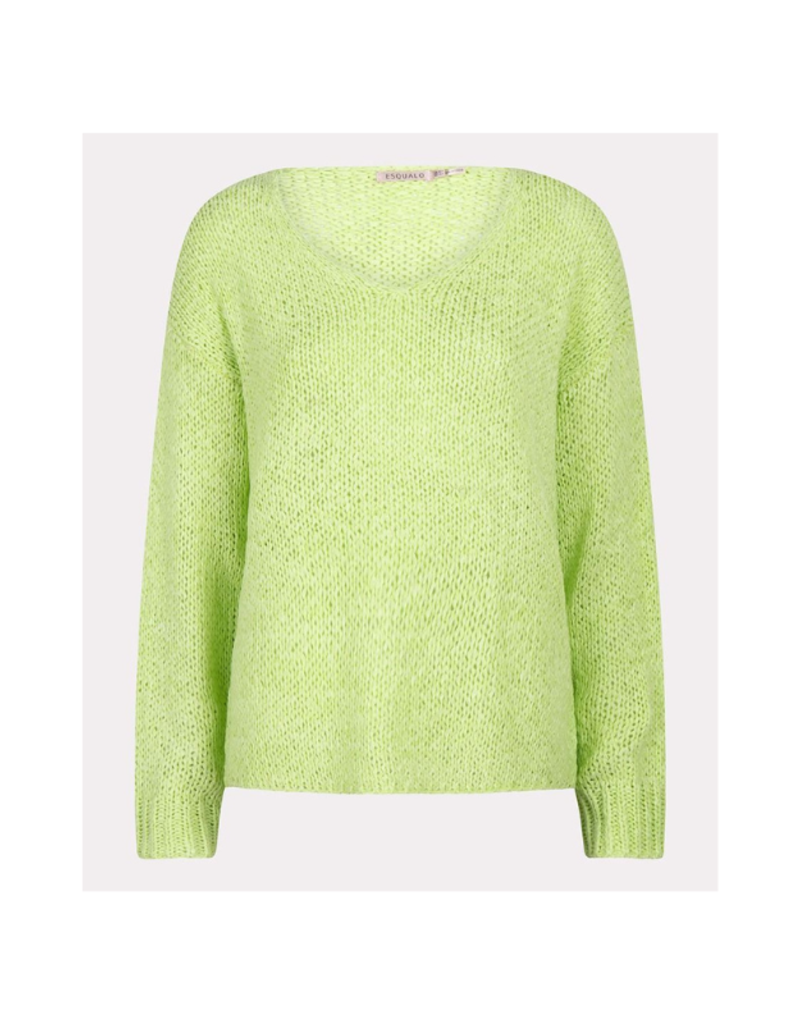 Esqualo Tape Yarn V-Neck Sweater in Apple by Esqualo