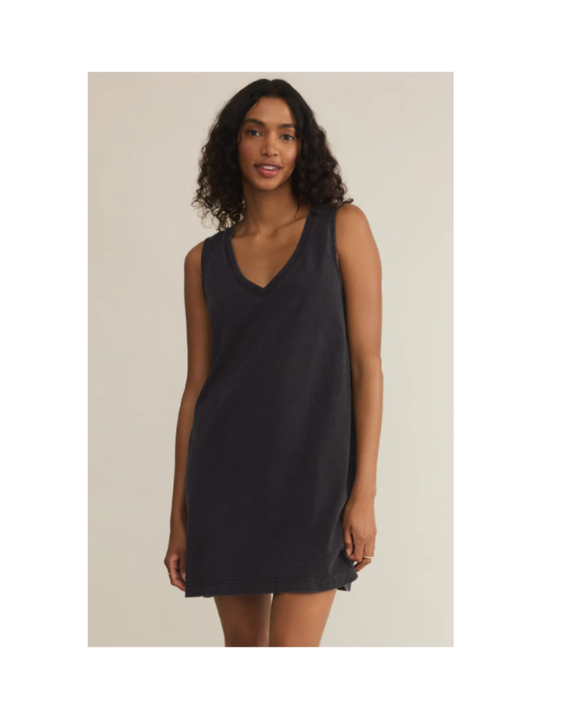 Z Supply Sloane Jersey V-neck Mini Dress in Black by Z Supply