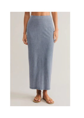 Z Supply Gail Denim Jersey Midi Skirt in Medium Indigo by Z Supply