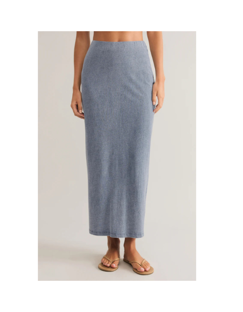 Z Supply Gail Denim Jersey Midi Skirt in Medium Indigo by Z Supply