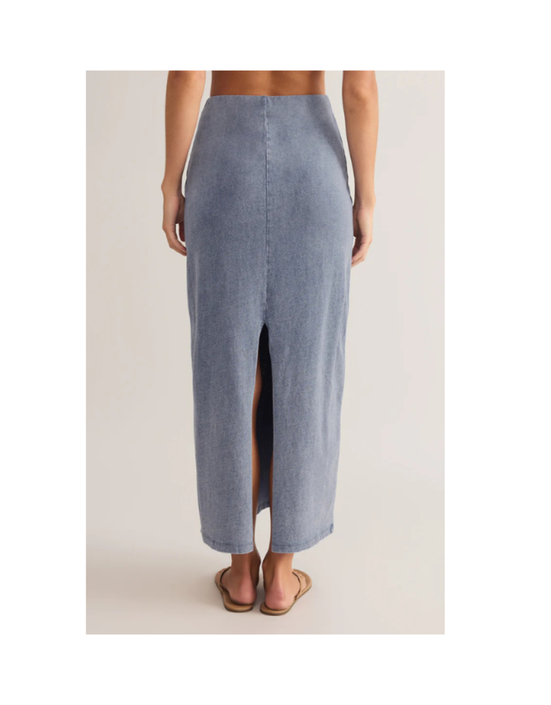 Z Supply Gail Denim Jersey Midi Skirt in Medium Indigo by Z Supply