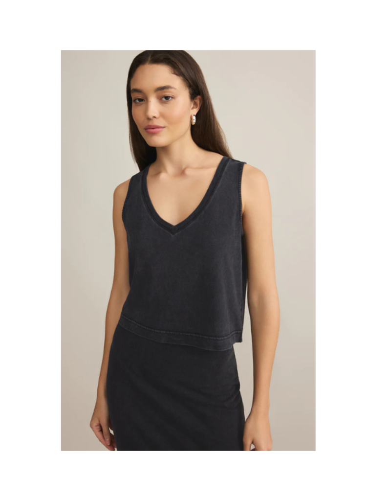 Z Supply Sloane Jersey V-Neck Top in Black by Z Supply