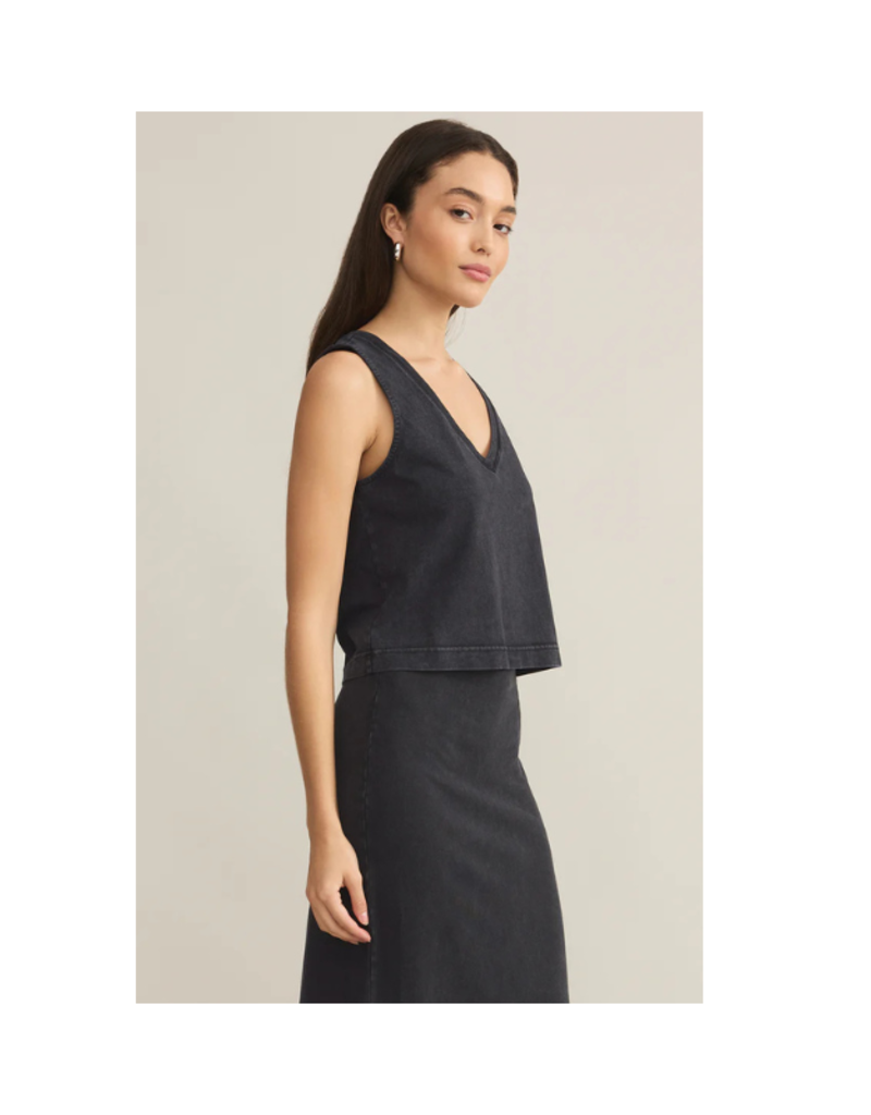 Z Supply Sloane Jersey V-Neck Top in Black by Z Supply