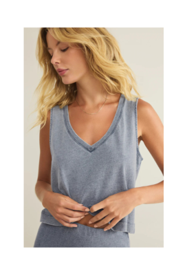 Z Supply Sloane V-Neck Denim Top in Medium Indigo by Z Supply