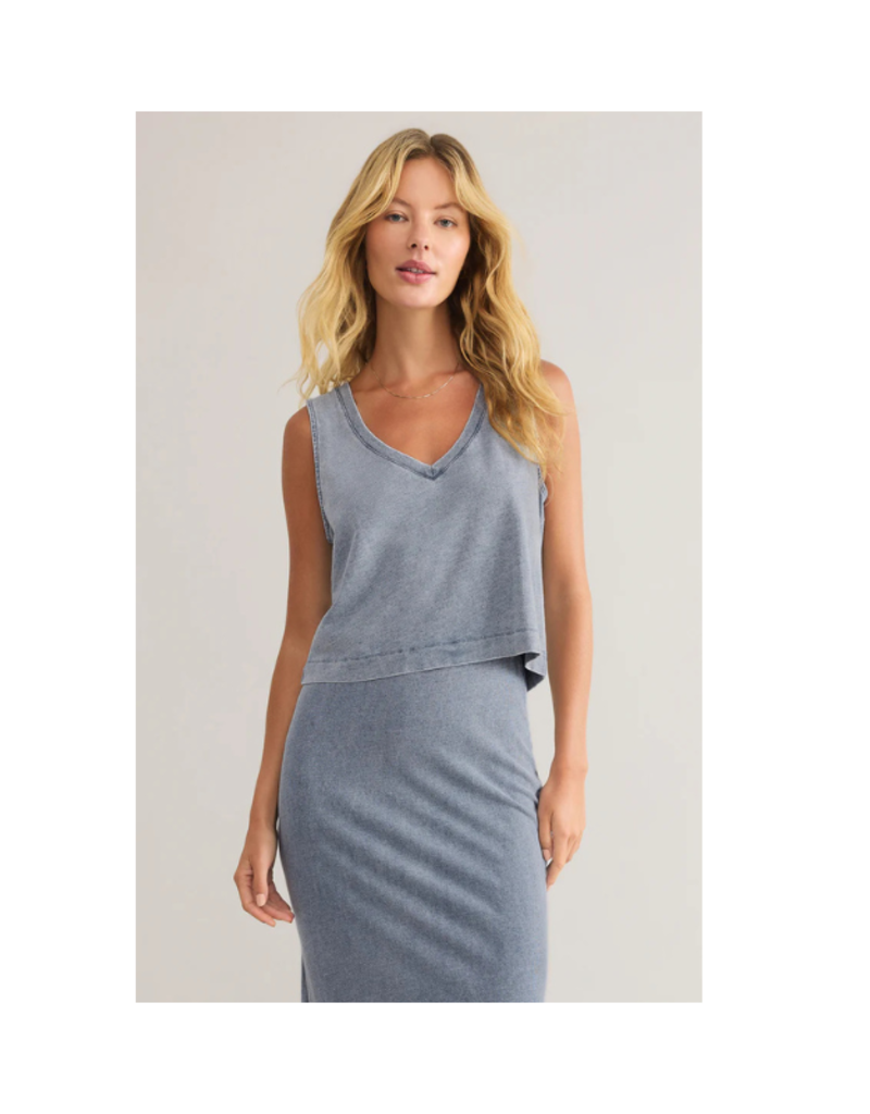 Z Supply Sloane V-Neck Denim Top in Medium Indigo by Z Supply