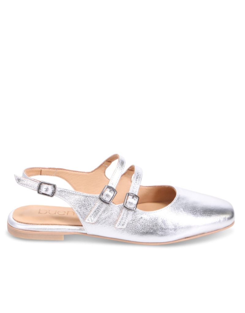 Bueno Estella Slingback Flat in Silver Metallic by Bueno