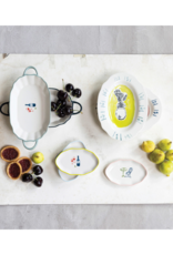 Creative Co-Op Oval Scalloped Plate with Flowers
