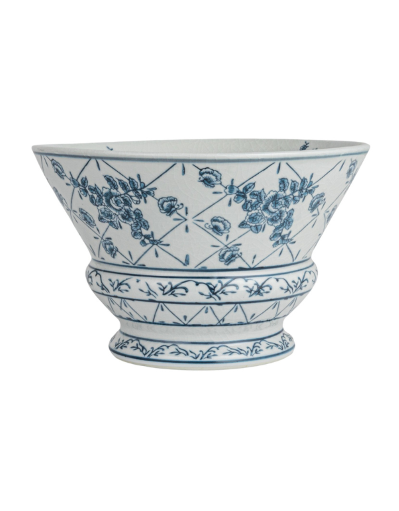 Creative Co-Op Hand-Painted Blue & White Porcelain Pedestal Bowl