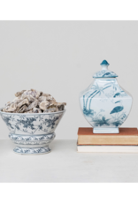 Creative Co-Op Hand-Painted Blue & White Porcelain Pedestal Bowl