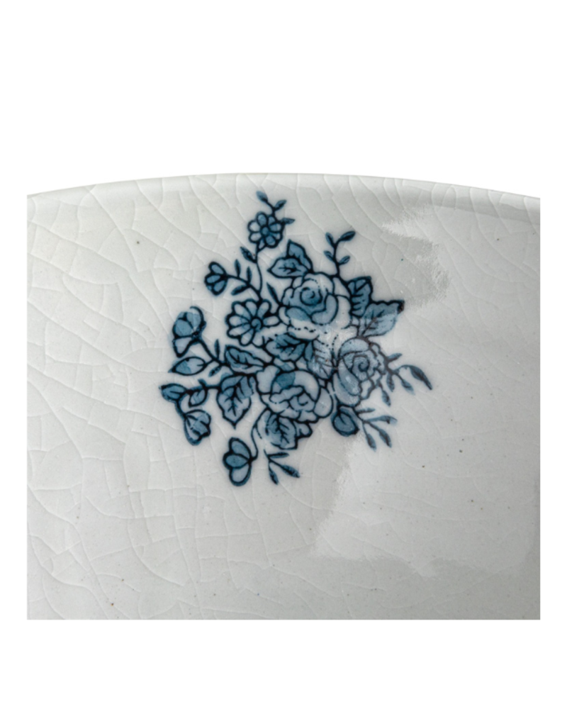 Creative Co-Op Hand-Painted Blue & White Porcelain Pedestal Bowl