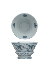 Creative Co-Op Hand-Painted Blue & White Porcelain Pedestal Bowl