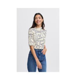 b.young Soara High Neck Tee in Birch Geo by b.young