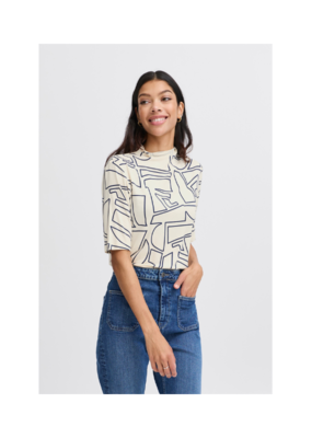 b.young Soara High Neck Tee in Birch Geo by b.young