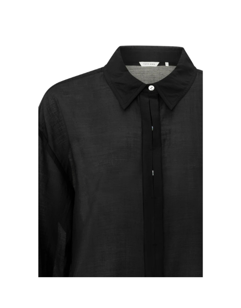 YAYA Blouse with Placket Detail in Phantom by YAYA