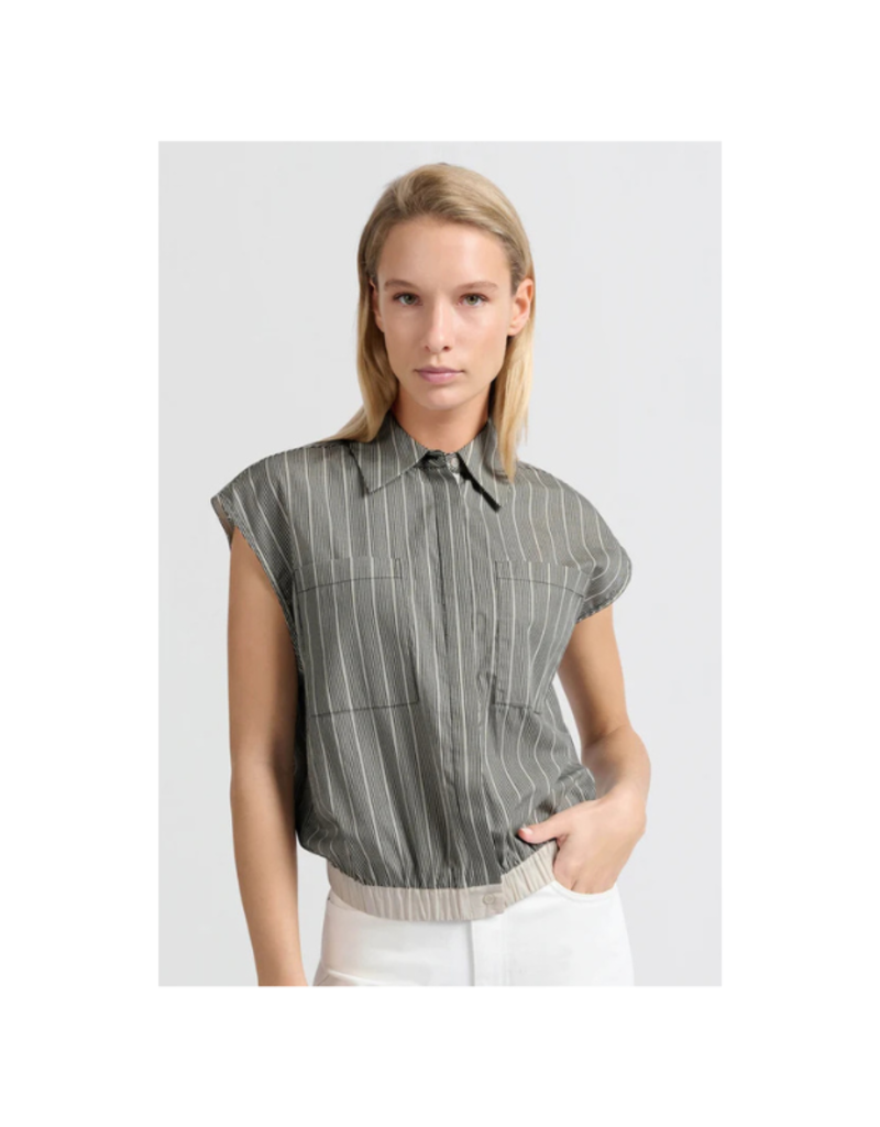 YAYA Sleeveless Blouse with Elastic Waist in Phantom Dessin by YAYA