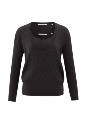 YAYA Round Rib Sweater with Tanktop in Phantom by YAYA