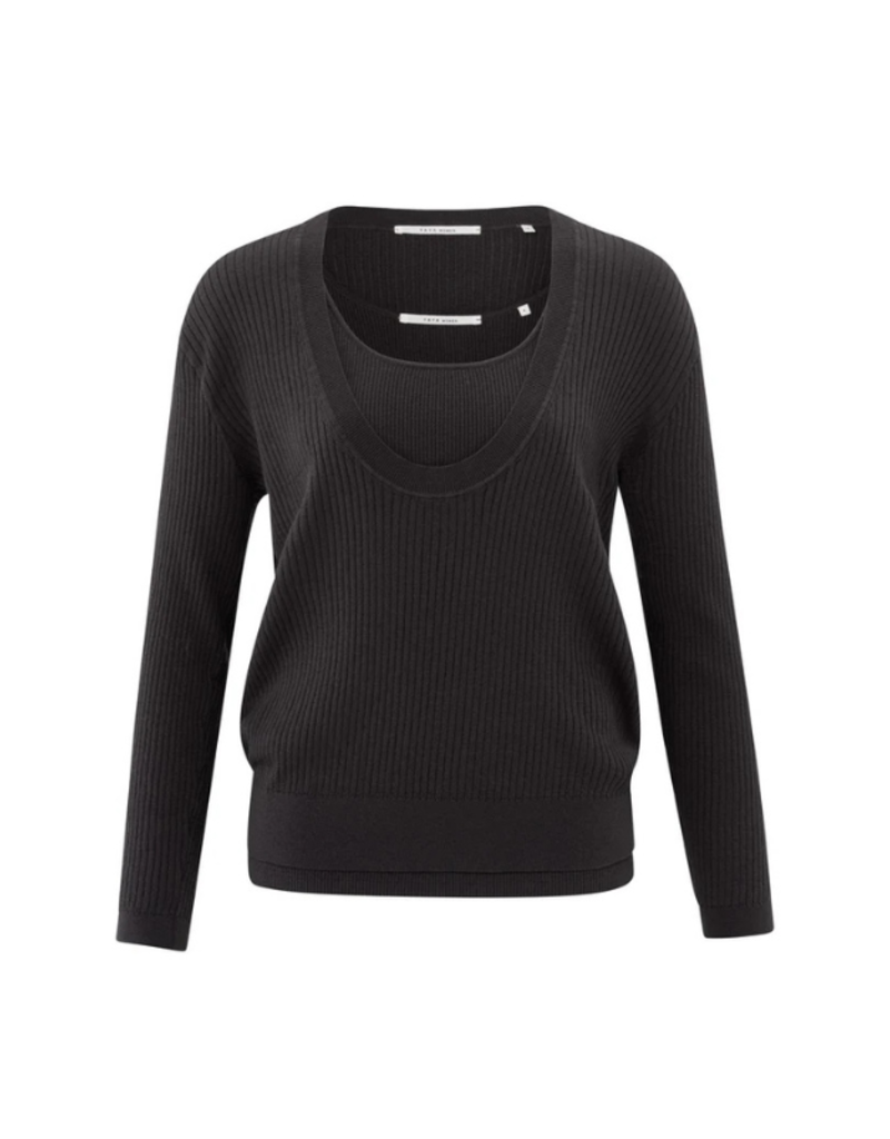 YAYA Round Rib Sweater with Tanktop in Phantom by YAYA