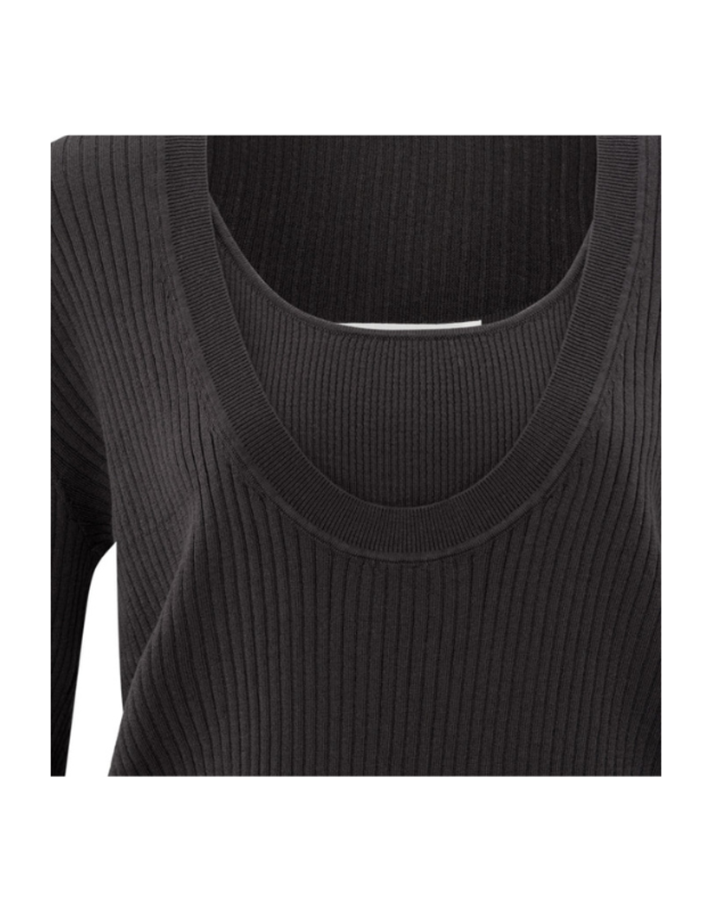 YAYA Round Rib Sweater with Tanktop in Phantom by YAYA