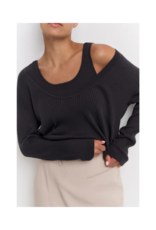 YAYA Round Rib Sweater with Tanktop in Phantom by YAYA