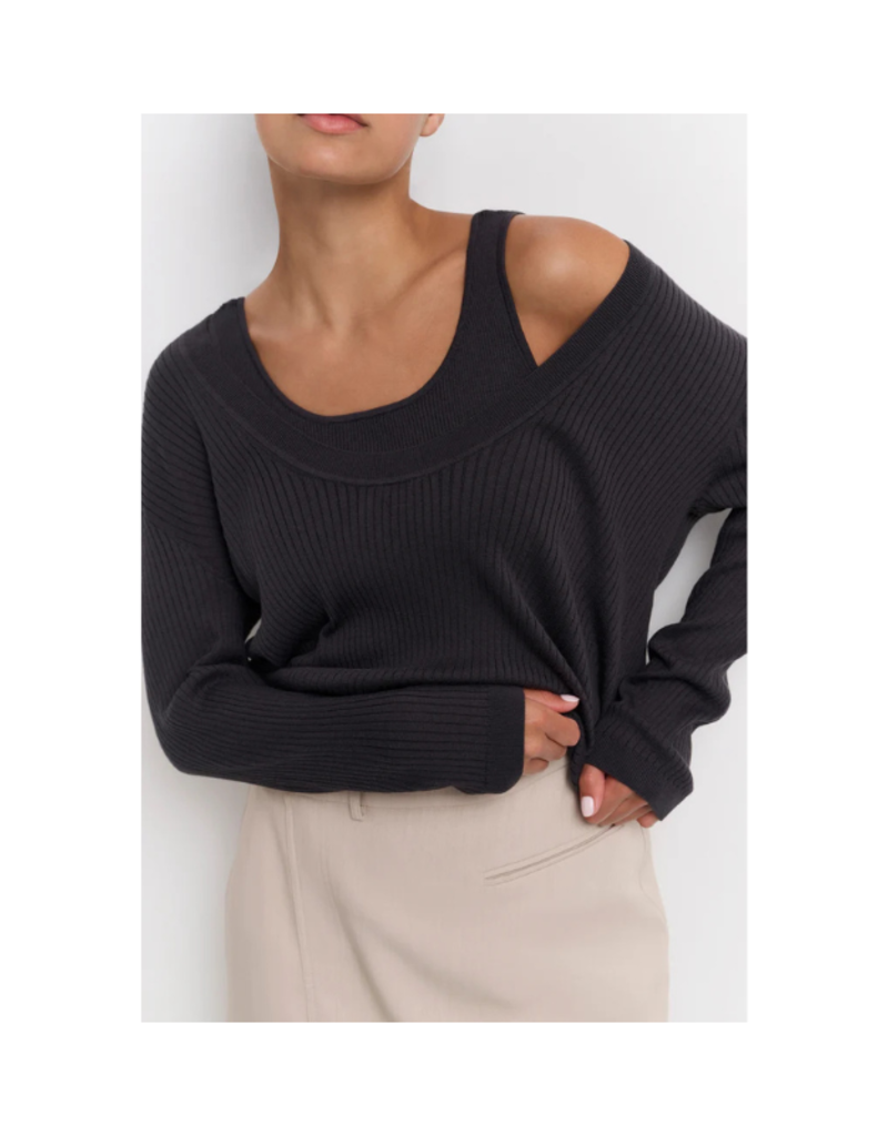 YAYA Round Rib Sweater with Tanktop in Phantom by YAYA