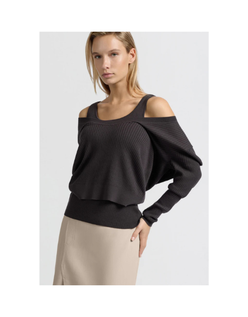 YAYA Round Rib Sweater with Tanktop in Phantom by YAYA